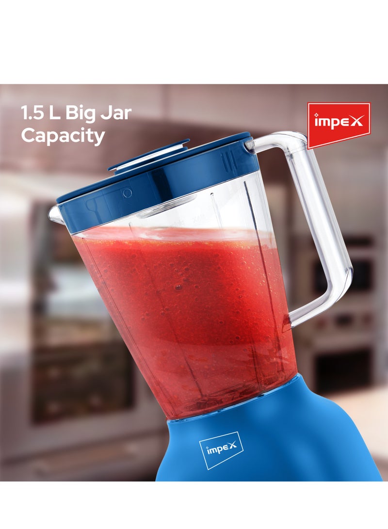 Impex - Blender Mixer Grinder with Mincer Mills Pulse rotation 2 Speed Control and Overheat Protection, 2 Years Warranty 1.5 L 400 W BL 3503BL Blue - Image 1