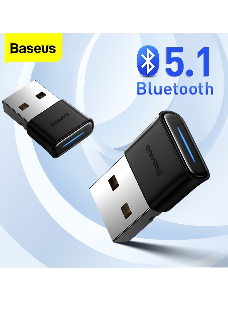 Baseus USB Bluetooth 5.1 Adapter for PC, Bluetooth Dongle for Computer Desktop Laptop, Wireless Transfer for Bluetooth Headphones Speakers Keyboard Mouse Printers Support Windows 11/10/8.1/8/7/XP OS Black  - Image 1