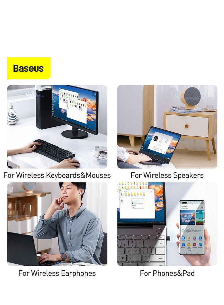 Baseus USB Bluetooth 5.1 Adapter for PC, Bluetooth Dongle for Computer Desktop Laptop, Wireless Transfer for Bluetooth Headphones Speakers Keyboard Mouse Printers Support Windows 11/10/8.1/8/7/XP OS Black  - Image 5