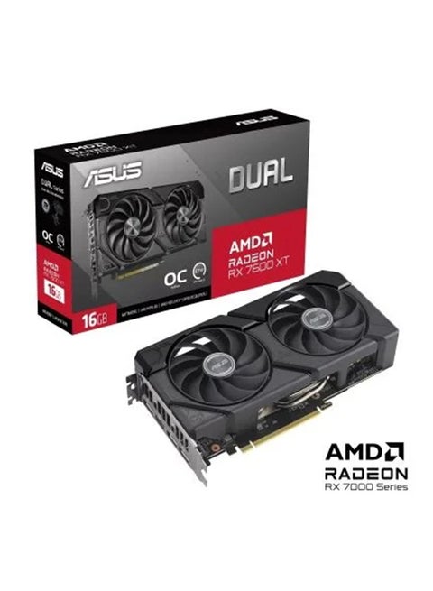 بطاقة رسوميات Radeon RX 7600 XT OC Edition 16GB GDDR6 مزدوجة، 18 جيجابت في الثانية، 128 بت، معالجات 2048 Stream، دقة قصوى 7680 × 4320، Max Boost، PCI Express 4.0، OpenGL4.6 | 90YV0K21-M0NA00
