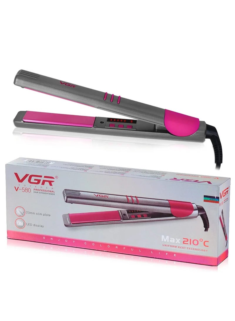 في جي آر مكواة فرد الشعر الاحترافية V-580 المطلية بالسيراميك مع تقنية الحرارة الموحدة أقصى حرارة 210 درجة (رمادي، وردي) - Image 2