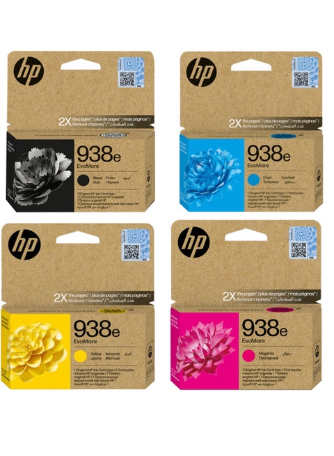 938e Combo Pack High Yield EvoMore Original Ink For With OfficeJet Pro 9130, And 9730 Printers Black/Cyan/Magenta/Yellow