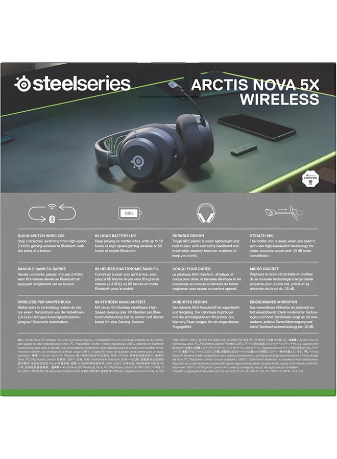 steelseries - Arctis Nova 5X Wireless Multi-System Gaming Headset — Neodymium Magnetic Drivers — 100+ Audio Presets — 60 HR Battery — 2.4GHz or BT — ClearCast Gen2.X Mic — Xbox, PC, PS, Switch, Mobile - Image 1