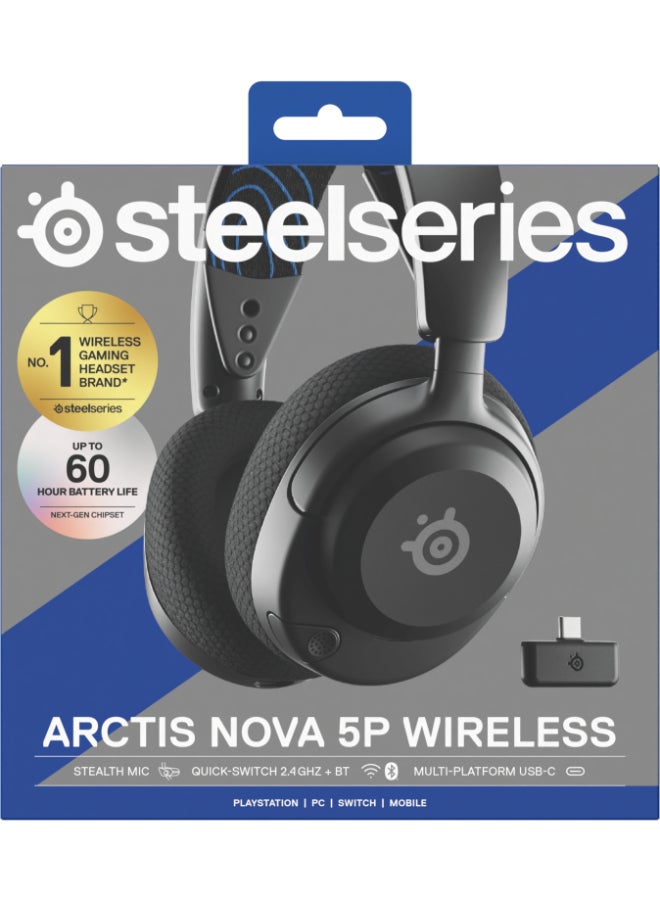 steelseries - Arctis Nova 5P Wireless Headphones, 40mm Neodymium Drivers, ClearCast Gen 2.x, Retractable Boom, 360° Spatial Audio, Quick-Switch Wireless, Black / Blue | 61673 - Image 1