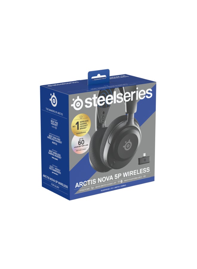 steelseries - Arctis Nova 5P Wireless Headphones, 40mm Neodymium Drivers, ClearCast Gen 2.x, Retractable Boom, 360° Spatial Audio, Quick-Switch Wireless, Black / Blue | 61673 - Image 1
