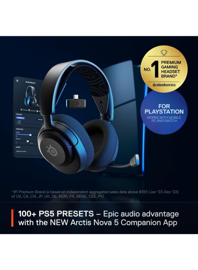 SteelSeries Arctis Nova 5P Wireless Headphones, 40mm Neodymium Drivers, ClearCast Gen 2.x, Retractable Boom, 360° Spatial Audio, Quick-Switch Wireless, Black / Blue | 61673 - Image 5