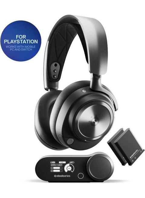 Arctis Nova Pro Wireless Multi-System Gaming Headset, Hi-Res Audio, Active Noise Cancellation (ANC), Infinity Power System, Retractable AI Noise Cancelling Mic, Dual Wireless (2.4GHz & Bluetooth), 40mm Premium Hi-Fi Drivers, 360 Spatial Audio, Compatible with PC, PS5/PS4, Switch, Mobile - Black | 61522