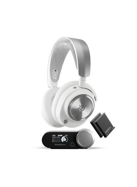 Arctis Nova Pro Wireless Multi-System Gaming Headset, 40mm Neodymium Drivers, ClearCast Gen2 Retractable Mic, Active Noise Cancellation, 360° Spatial Audio, PC & PS5, White | 61524
