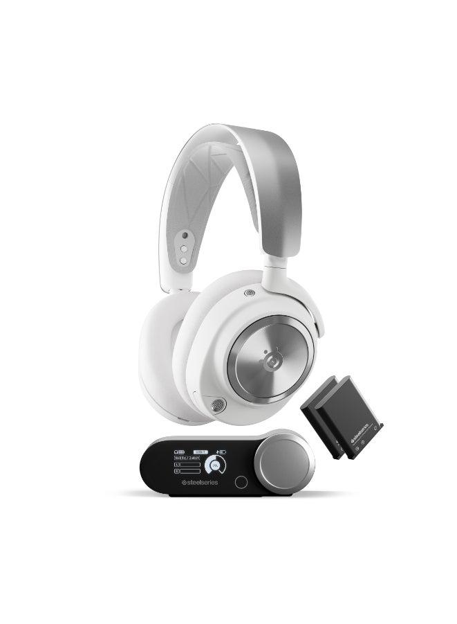Arctis Nova Pro Wireless Multi-System Gaming Headset, 40mm Neodymium Drivers, ClearCast Gen2 Retractable Mic, Active Noise Cancellation, 360° Spatial Audio, PC & PS5, White | 61524