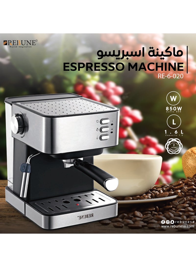 ريبون ماكينة صنع قهوة الإسبريسو مع عصا تبخير الحليب سعة 1.6 لتر وقدرة 850 وات RE-6-020 فضي  - Image 3