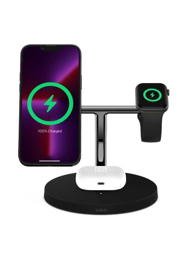 belkin BOOSTCHARGE PRO 3-IN-1 Wireless Stand Fast Charger W/15W MagSafe For Apple iPhone 15/14/13/12 Pro Max/Pro/Plus, Apple Watch Series Ultra SE/9/8/7/6/5/4/3/2/1 And AirPods/Airpods Pro - Black Black  - Image 4