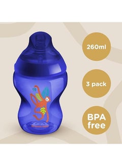 tommee tippee Tommee Tippee Closer to Nature Baby Bottles, Slow-Flow Breast-Like Teat with Anti-Colic Valve, 260ml, Pack of 3, Jungle Blues  - Image 3