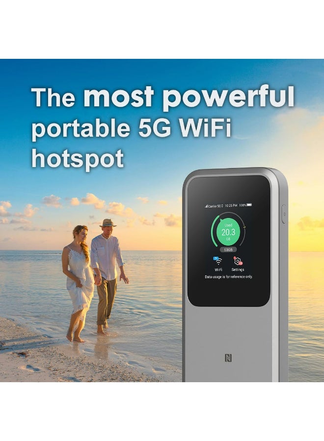 زد تي اي - أقوى راوتر محمول 5G مع بطارية 10000 مللي أمبير في الساعة، وشحن عكسي 18 واط، وNFC، وشاشة تعمل باللمس 2.4 بوصة ويوصل 64 جهازًا - يدعم جميع الشرائح - ZTE من STC (MU5120) رمادى - Image 1