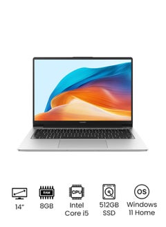 HUAWEI MateBook D 14 2024 Laptop With 14-Inch Full HD Display, Core i5-12450H Processor/8GB RAM/512GB SSD/Intel UHD Graphics /Windows 11 Home English/Arabic Mystic Silver  - Image 1