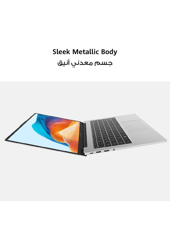 هواوي - لابتوب ميت بوك دي 14 2024 بشاشة مقاس 14 بوصة، ومعالج كور i5-12450H، الجيل 12/ذاكرة وصول عشوائي سعة 8 جيجابايت/محرك أقراص اس اس دي سعة 512 جيجابايت/بطاقة رسومات انتل يو اتش دي /نظام تشغيل ويندوز 11 هوم/ الإنجليزية/العربية فضي - Image 1