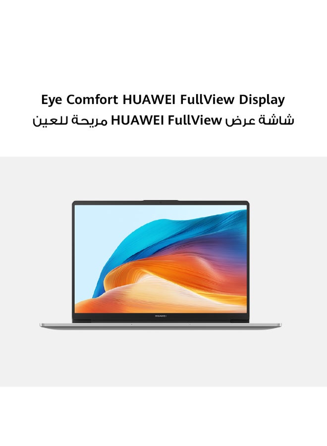 هواوي - لابتوب ميت بوك دي 14 2024 بشاشة مقاس 14 بوصة، ومعالج كور i5-12450H، الجيل 12/ذاكرة وصول عشوائي سعة 8 جيجابايت/محرك أقراص اس اس دي سعة 512 جيجابايت/بطاقة رسومات انتل يو اتش دي /نظام تشغيل ويندوز 11 هوم/ الإنجليزية/العربية فضي - Image 1