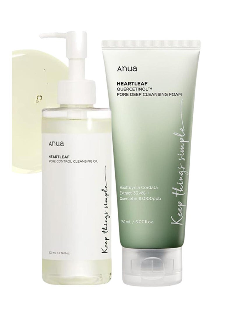Anua Heartleaf Pore Control Cleansing Oil & Deep Cleansing Foam Korean Facial Cleansers, Daily Makeup Blackheads Removal ( 200 ml / 150 ml ) 350ml  - Image 1