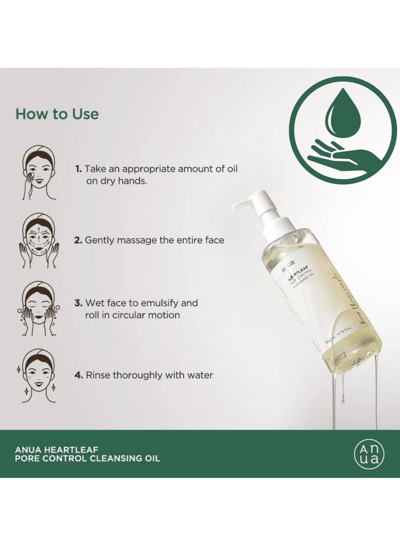 Anua - Heartleaf Pore Control Cleansing Oil & 77% Soothing Toner Set - Korean Facial Cleanser for Daily Makeup Removal, Blackheads Control, pH 5.5 Trouble Care, Calming & Hydrating (200ml / 250ml) 450ml - Image 1