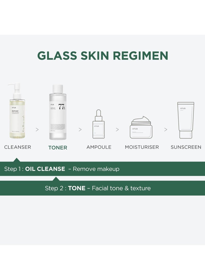Anua - Heartleaf Pore Control Cleansing Oil & 77% Soothing Toner Set - Korean Facial Cleanser for Daily Makeup Removal, Blackheads Control, pH 5.5 Trouble Care, Calming & Hydrating (200ml / 250ml) 450ml - Image 1