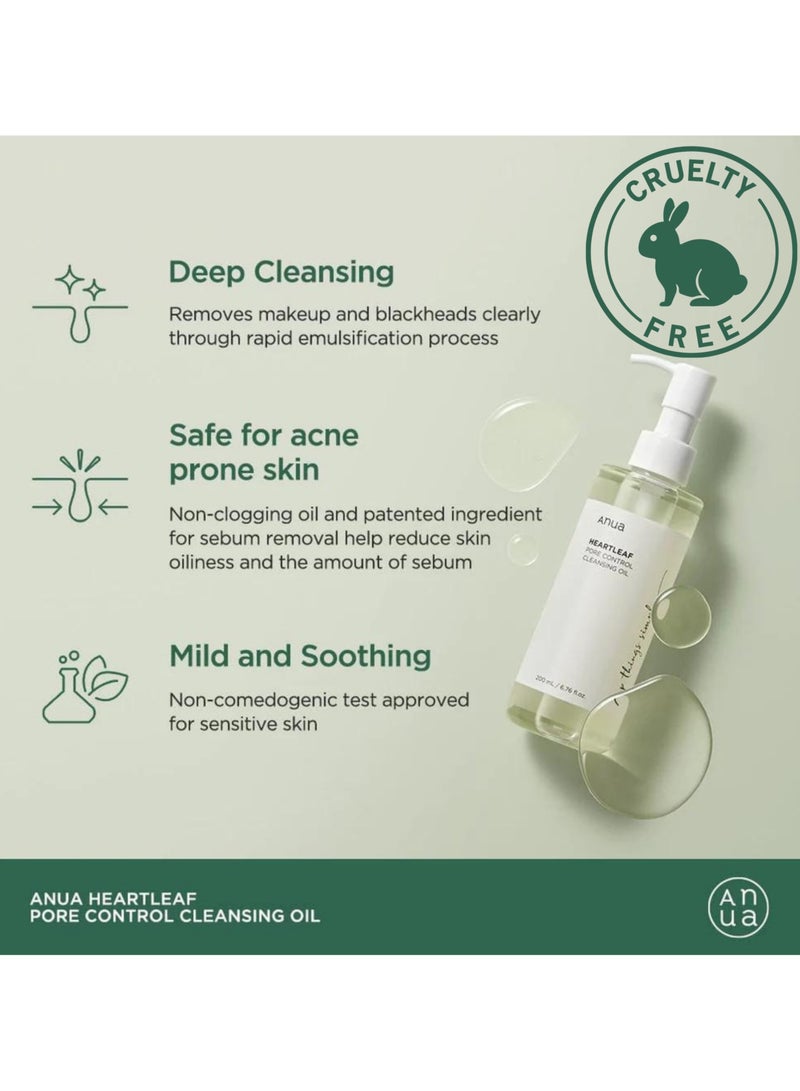 Anua - Heartleaf Pore Control Cleansing Oil & 77% Soothing Toner Set - Korean Facial Cleanser for Daily Makeup Removal, Blackheads Control, pH 5.5 Trouble Care, Calming & Hydrating (200ml / 250ml) 450ml - Image 1