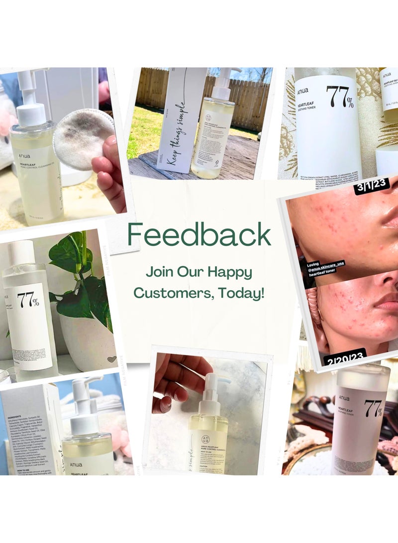 Anua - Heartleaf Pore Control Cleansing Oil & 77% Soothing Toner Set - Korean Facial Cleanser for Daily Makeup Removal, Blackheads Control, pH 5.5 Trouble Care, Calming & Hydrating (200ml / 250ml) 450ml - Image 1