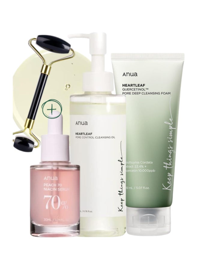 Anua Heartleaf Pore Control Cleansing Oil - Deep Cleansing Foam & 70% Niacinamide Serum - Brightening Hydrating Serum reducing melanine - Korean Facial Cleansers 380ml  - Image 1