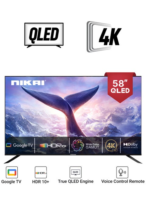 58 Inch 4K QLED Ultra HD Smart Google TV, Hands-Free Voice Control, Game Master, Dolby Vision + Atmos, 4K HDR10+, Effortless Connectivity With Android & Apple Devices NPROG60QLED Black