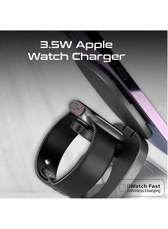 PROMATE - Foldable 4-In-1 Charging Station GaNFast 65W Magsafe With 15W Wireless Pad AirPods And Apple Watch Fast Charging Qualcomm QC 3.0 USB-A 45W USB-C Power Delivery Port Black - Image 1