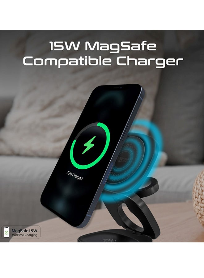 PROMATE - Foldable 4-In-1 Charging Station GaNFast 65W Magsafe With 15W Wireless Pad AirPods And Apple Watch Fast Charging Qualcomm QC 3.0 USB-A 45W USB-C Power Delivery Port Black - Image 1