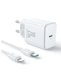 JOYROOM JR-TCF06 Flash Series EU 20W PD Single Port Charger with Cable, 1 Meter Length - White  - Image 1