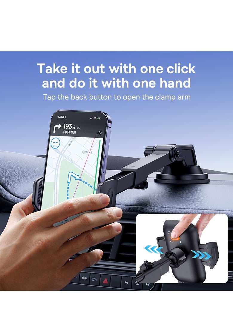 Baseus UltraControl Go Series Dashboard & Windshield Universal Car Mount Phone Holder Desk Stand With Vacuum Suction Cup Base And Telescopic Arm For iPhone, Samsung, Google, Huawei, Nokia, Other Smartphones Black - Image 2