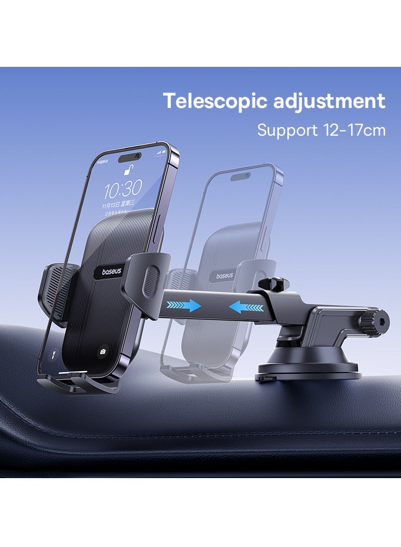 Baseus UltraControl Go Series Dashboard & Windshield Universal Car Mount Phone Holder Desk Stand With Vacuum Suction Cup Base And Telescopic Arm For iPhone, Samsung, Google, Huawei, Nokia, Other Smartphones Black - Image 3
