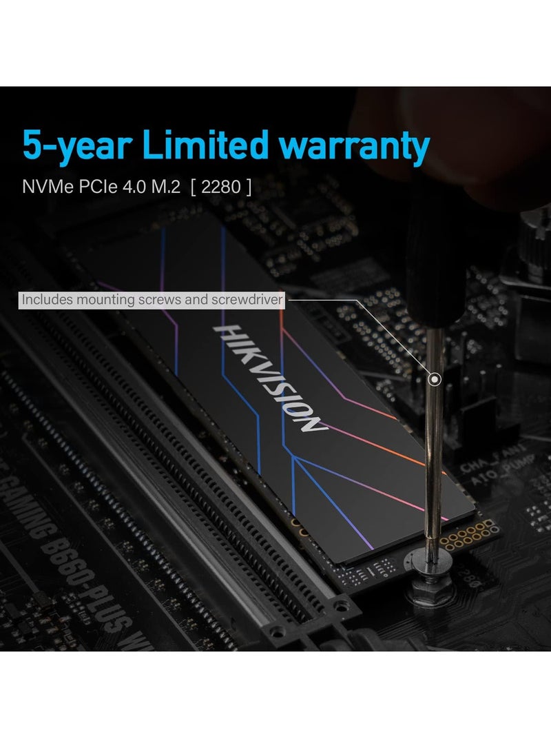 HIKVISION - Hikvision 2TB NVMe SSD, PCIe 4.0 NVMe M.2 2280 Internal Solid State Drives, Up to 7450MB/s 3D NAND SSD Internal Gaming SSD for PC Gamer, PS5 (With Heatsink - G4000 2 TB - Image 1