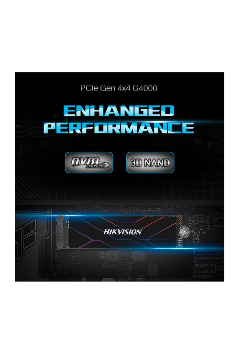 HIKVISION - Hikvision 2TB NVMe SSD, PCIe 4.0 NVMe M.2 2280 Internal Solid State Drives, Up to 7450MB/s 3D NAND SSD Internal Gaming SSD for PC Gamer, PS5 (With Heatsink - G4000 2 TB - Image 1