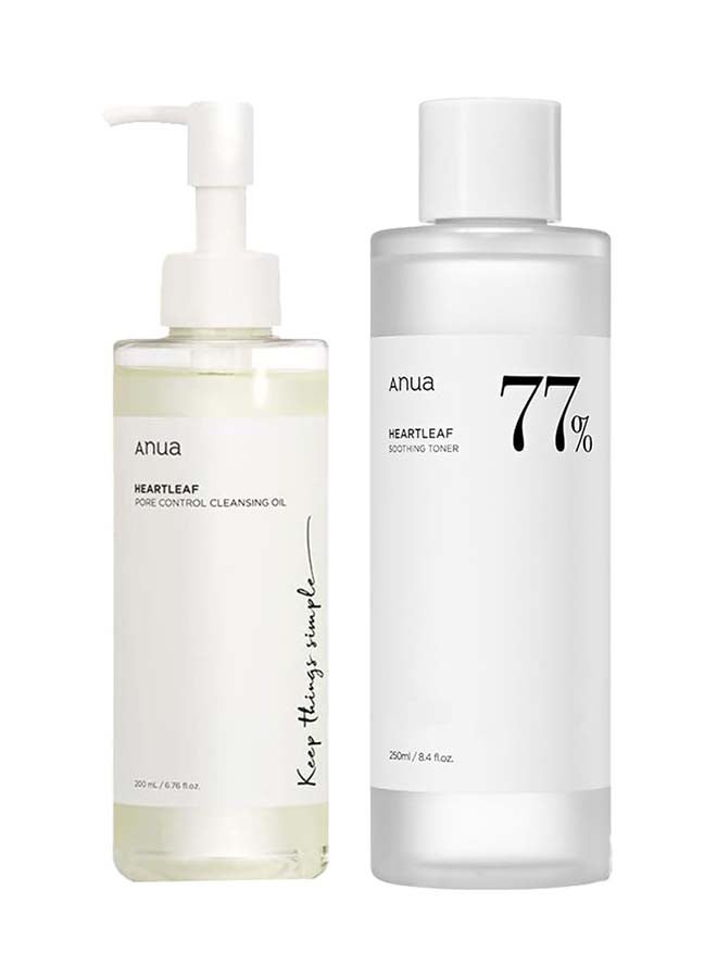 Anua Heartleaf Pore Control Cleansing Oil And 77% Soothing Toner Set - Korean Facial Cleanser for Daily Makeup Removal, Blackheads Control, pH 5.5 Trouble Care, Calming And Hydrating 250ml  - Image 1