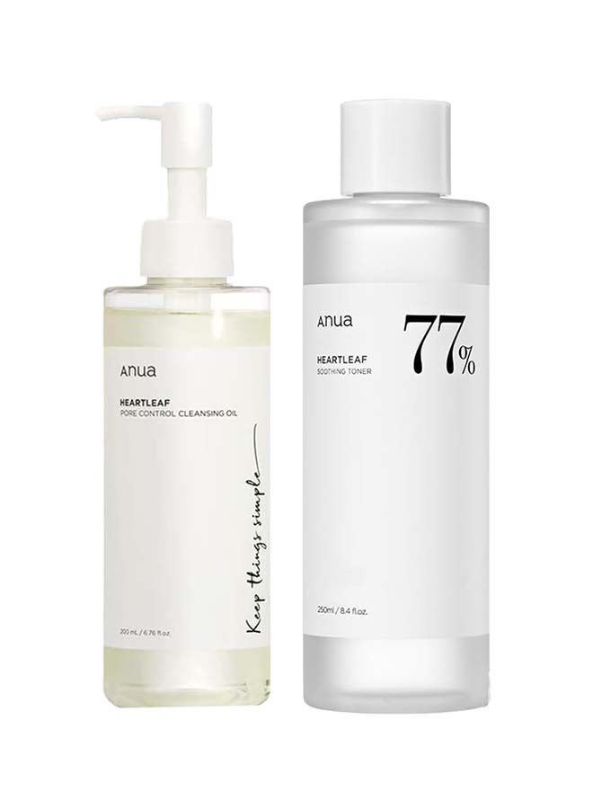 Anua Heartleaf Pore Control Cleansing Oil And 77% Soothing Toner Set - Korean Facial Cleanser for Daily Makeup Removal, Blackheads Control, pH 5.5 Trouble Care, Calming And Hydrating 200ml/250mlml  - Image 1