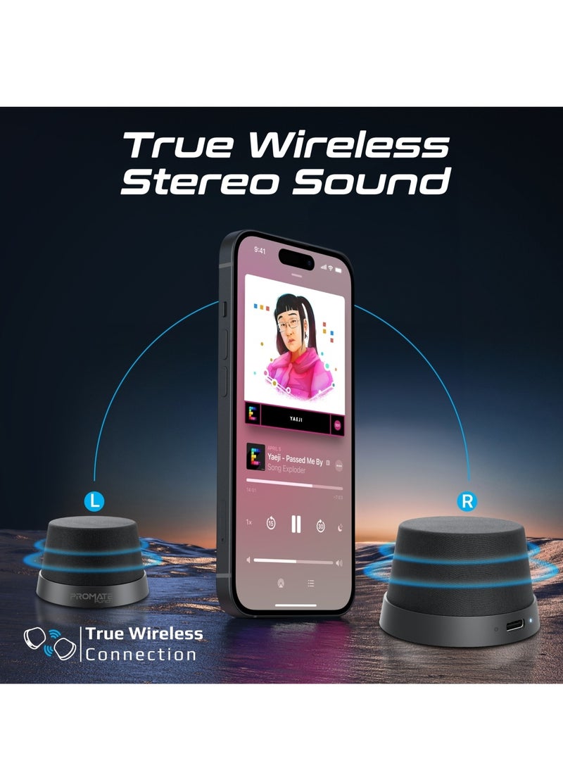 PROMATE - Bluetooth Magnetic Base Speaker, 3W True Wireless Portable Speaker with HD Sound, 40mm Dynamic Drivers, Long-Lasting 12H Playtime, and Bluetooth V5.3 for iPhone 16, Galaxy S25, Punch - Black - Image 1