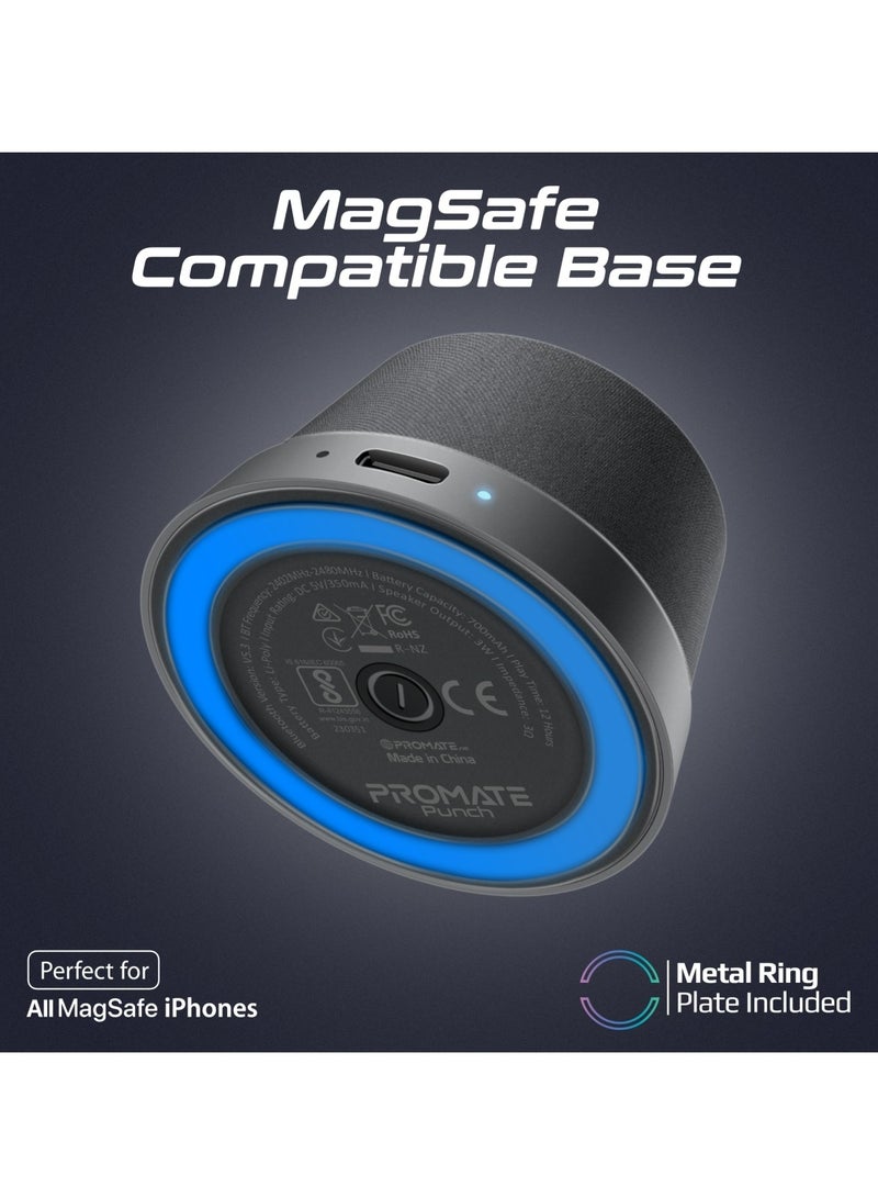 PROMATE - Bluetooth Magnetic Base Speaker, 3W True Wireless Portable Speaker with HD Sound, 40mm Dynamic Drivers, Long-Lasting 12H Playtime, and Bluetooth V5.3 for iPhone 16, Galaxy S25, Punch - Black - Image 1