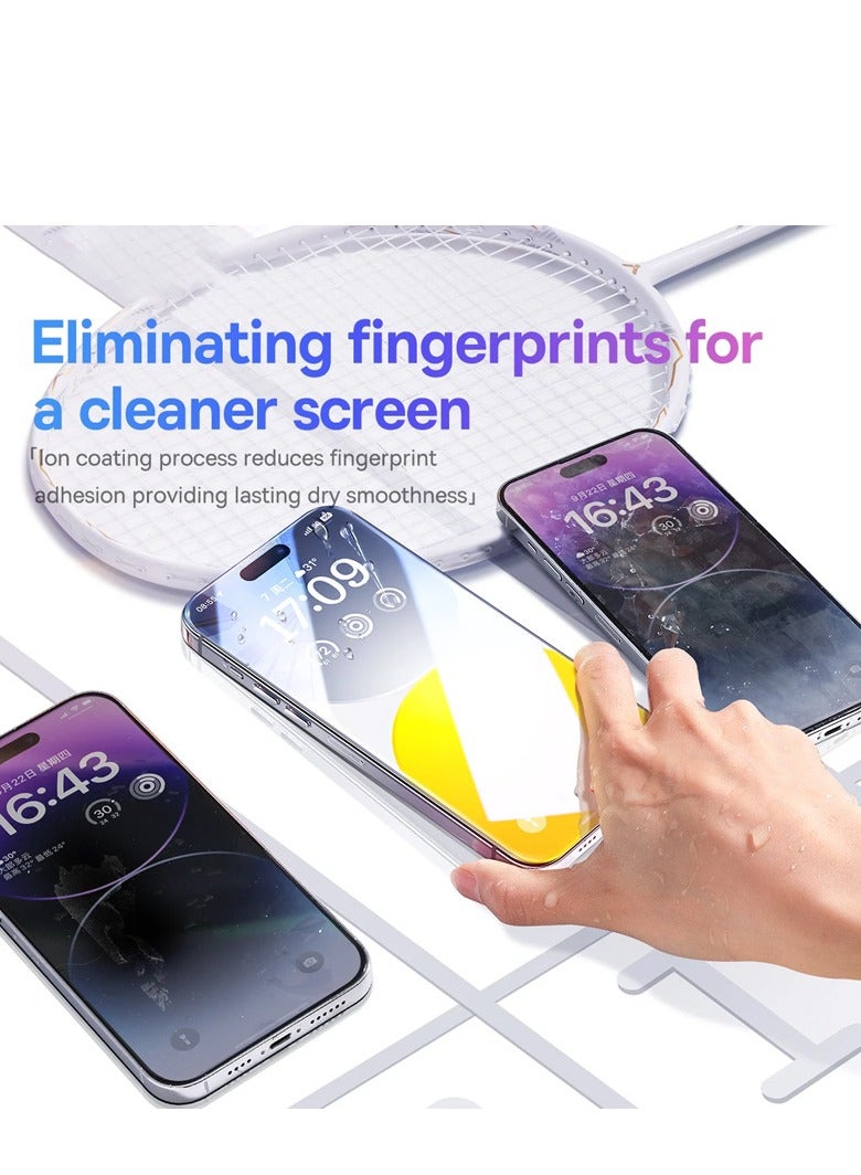Baseus iPhone 15 6.1" Screen Protector Full Coverage Easy Installation Frame Military-Grade Protection HD Clear, Anti-Fingerprint, Bubble Free, Case Friendly 9H Tempered Glass Clear  - Image 3