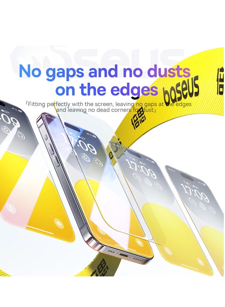 Baseus iPhone 15 6.1" Plus Screen Protector Full Coverage Easy Installation Frame Military-Grade Protection HD Clear, Anti-Fingerprint, Bubble Free, Case Friendly 9H Tempered Glass Clear - Image 4