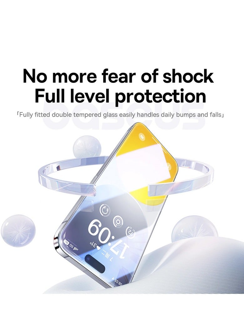 Baseus iPhone 15 6.1" Plus Screen Protector Full Coverage Easy Installation Frame Military-Grade Protection HD Clear, Anti-Fingerprint, Bubble Free, Case Friendly 9H Tempered Glass Clear - Image 5