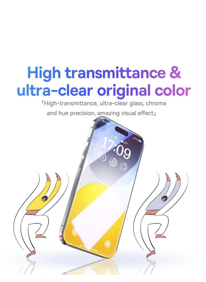 Baseus iPhone 15 6.1" Plus Screen Protector Full Coverage Easy Installation Frame Military-Grade Protection HD Clear, Anti-Fingerprint, Bubble Free, Case Friendly 9H Tempered Glass Clear - Image 2