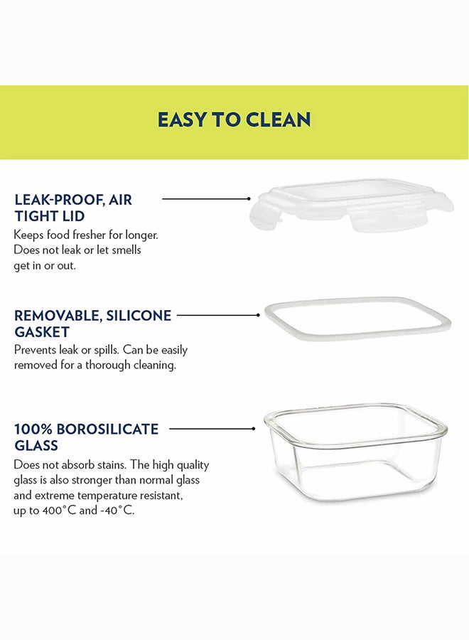 BOROSIL - Borosil Klip-N-Store Square Glass Storage Container With Air Tight Lid Food Storage Container Microwave Safe Container 800 ml 800ml - Image 1
