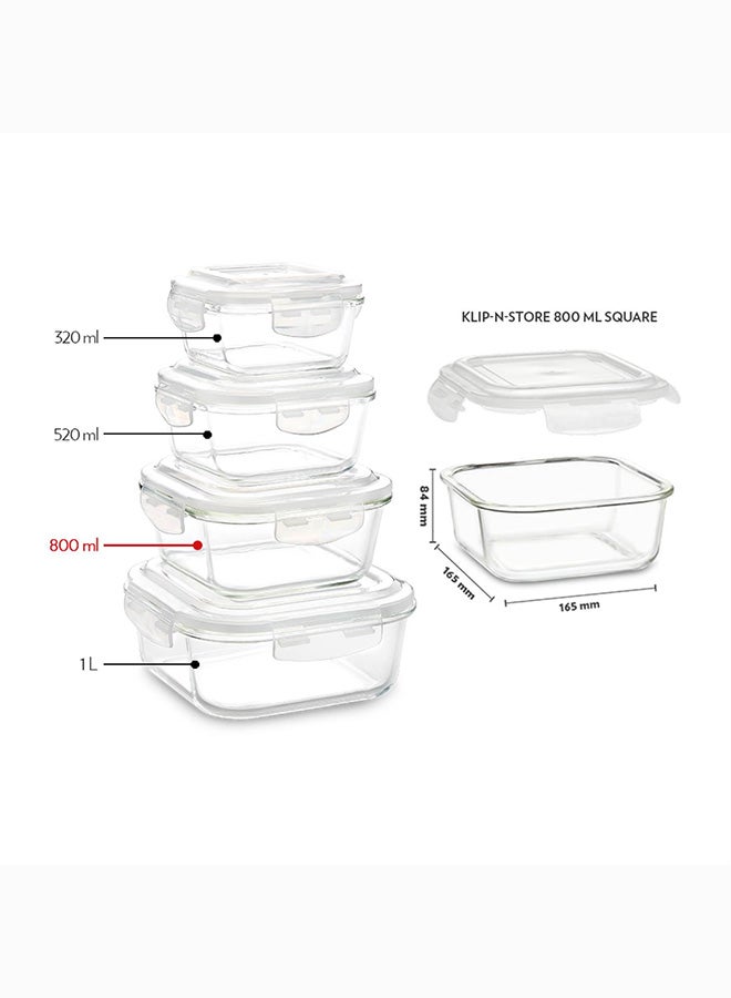 BOROSIL - Borosil Klip-N-Store Square Glass Storage Container With Air Tight Lid Food Storage Container Microwave Safe Container 800 ml 800ml - Image 1
