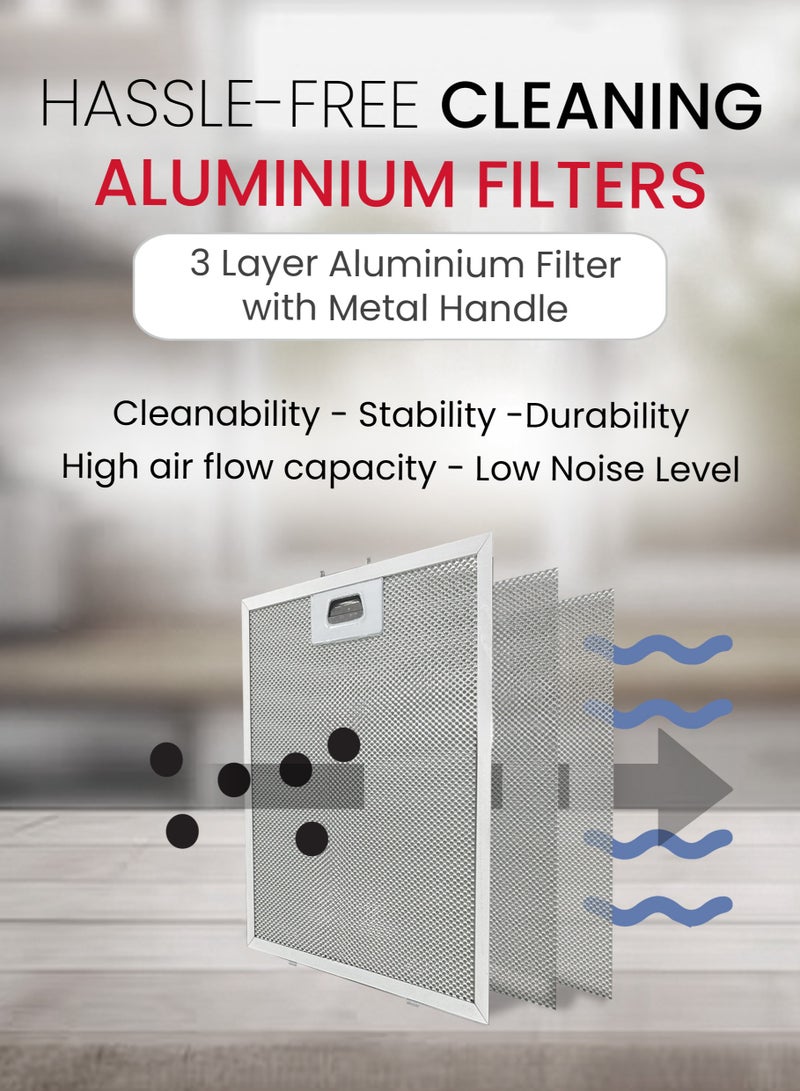 Nobel - 90 cm Built-in Hoods, Slim Hood, #430SS,  Push Button, 3 Speeds, 3 Layer Aluminum Filter with Metal Handle (3pcs), 2x40W Normal Lamp Bulb, 1x65W Motor, 220m3/h, Efficient Kitchen Ventilation Solution 65 W NCH90ST Silver - Image 1