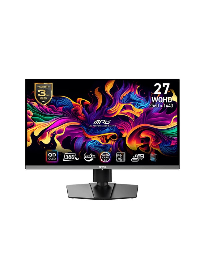 إم اس أي - شاشة ألعاب MPG 271QRX QD-OLED، شاشة WQHD QD-OLED مقاس 26.5 بوصة، معدل تحديث 360 هرتز، وقت استجابة 0.03 مللي ثانية (GtG)، تقنية المزامنة التكيفية، ClearMR 13000، OLED Care 2.0، أسود | 9S6-3CD79A-011 - Image 1