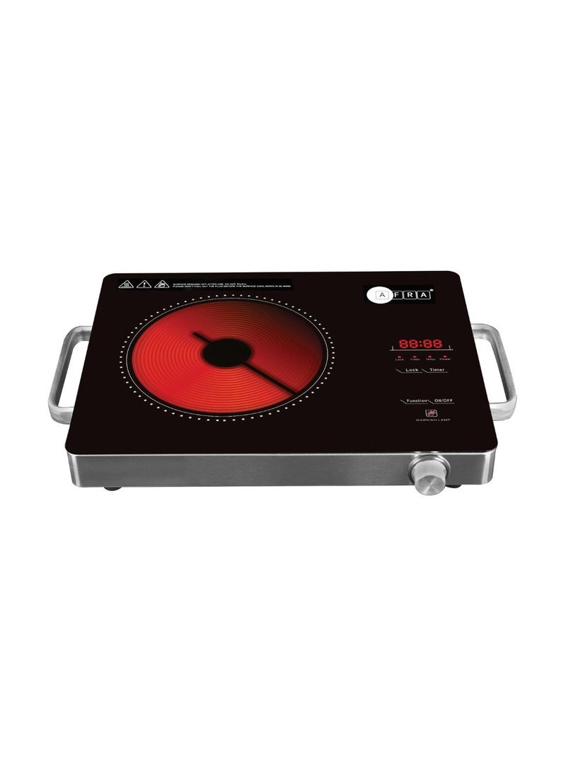 AFRA - AFRA Infrared Cooker (Single), 2000W, Digital Display, BBQ, Stir-Fry, Hot Pot Settings, Lightweight Design, Portable, Child Lock, Crystal Plate, AF-2000BICBK, 2-Year Warranty AF-2000BICBK Black - Image 1