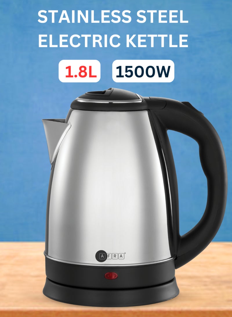 AFRA - Electric Kettle | 1.8L | 1500W | Stainless Steel | 360° Cordless | Overheat Protection | Auto Shut-Off | 2-Year Warranty 1.8 L 1500 W AF-1815KTSS Silver/Black - Image 1