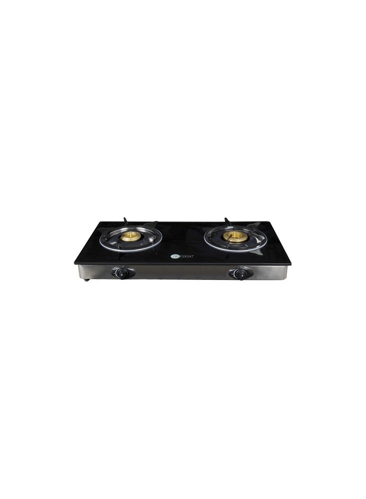 AFRA - AFRA Two Burner Gas Stove, Compact Design, Ceramic Ignition, Tempered Glass Top, Easy-To-Clean, Stainless Steel Housing, G-MARK, ESMA, ROHS, and CB Certified, AF-0002GSBK 2 years warranty AF-0002GSBK Black - Image 1