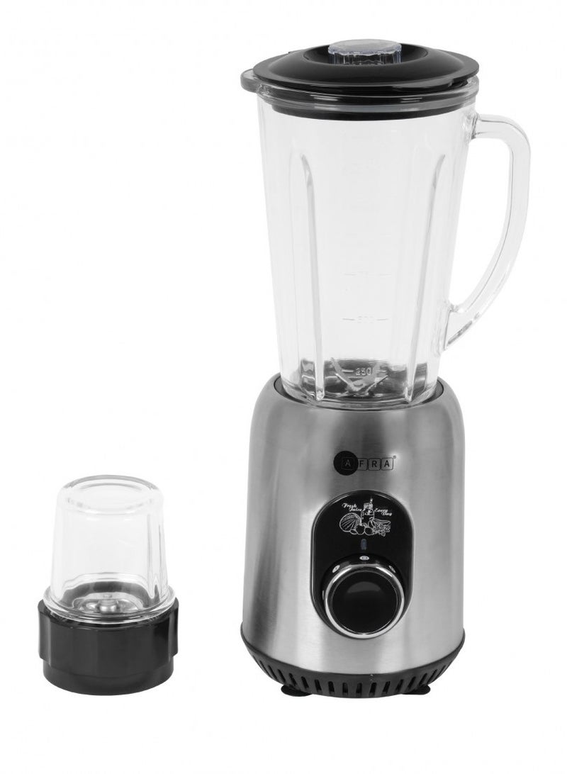AFRA 2 In 1 Blender, 5 Speed Settings, 1.8 Liter Capacity, Glass Blender Jar & Grinder Jar, 6 Cutting Blades, 5 Speed Settings, G-Mark, ESMA, RoHS, And CB Certified, 2 Years Warranty 1.8 L 600 W AF-610BLSL Silver - Image 1